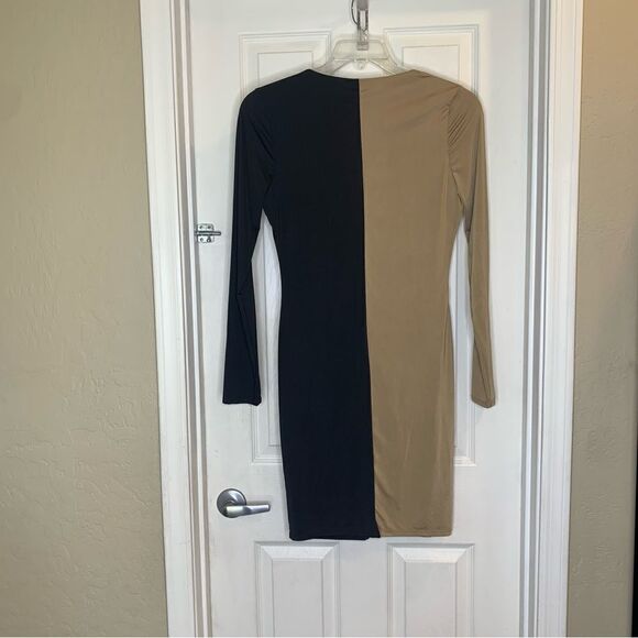Fashion Nova Two Timing Colorblock MIDI Dress Taupe/Combo Size Large - Picture 7 of 10